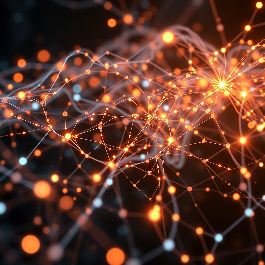 Abstract visualization of neural networks processing video data with flowing connections and luminous nodes representing AI-driven video generation technology